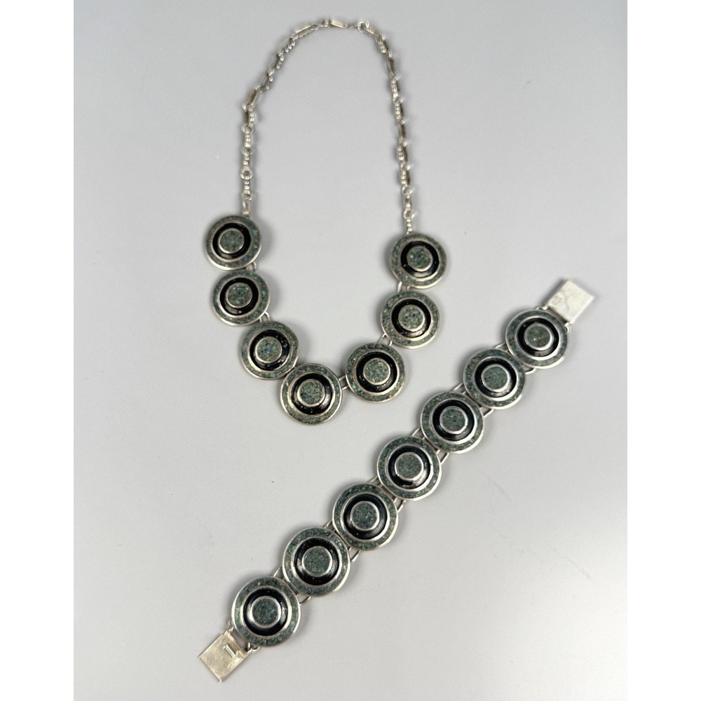 FCS Tlaquepaque Mexico 925 Sterling Mosaic Necklace Bracelet Set 75g